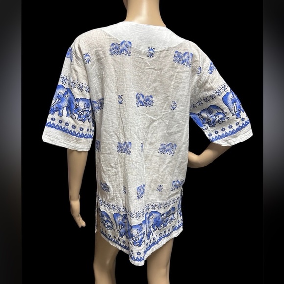 Whimsical Elephants 100% Cotton Split Neck PullOver Tunic By DA Collection Sz L - Picture 8 of 12